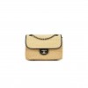 CHANEL MASTER SMALL FLAP BAG BEIGE BRAIDED RAFFIA AND BLACK LAMBSKIN LIGHT GOLD HARDWARE AS6017 (23*16*8cm)