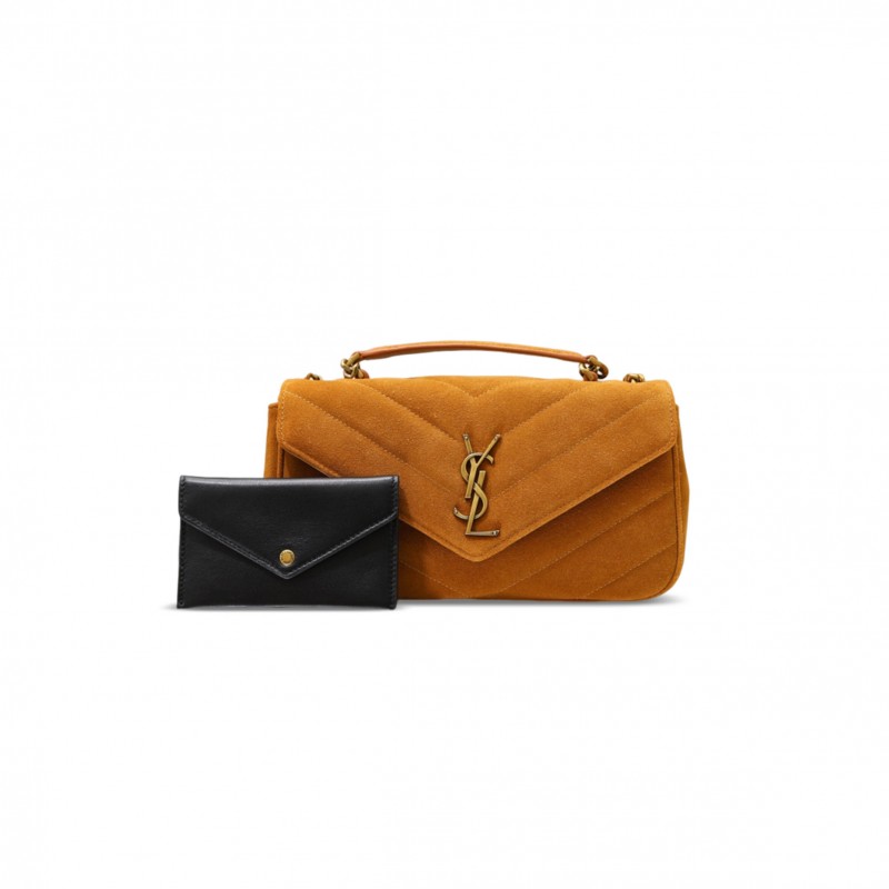 YSL LOULOU TOP-HANDLE IN MATELASSÉ SUEDE 869461 (25*13*6cm)