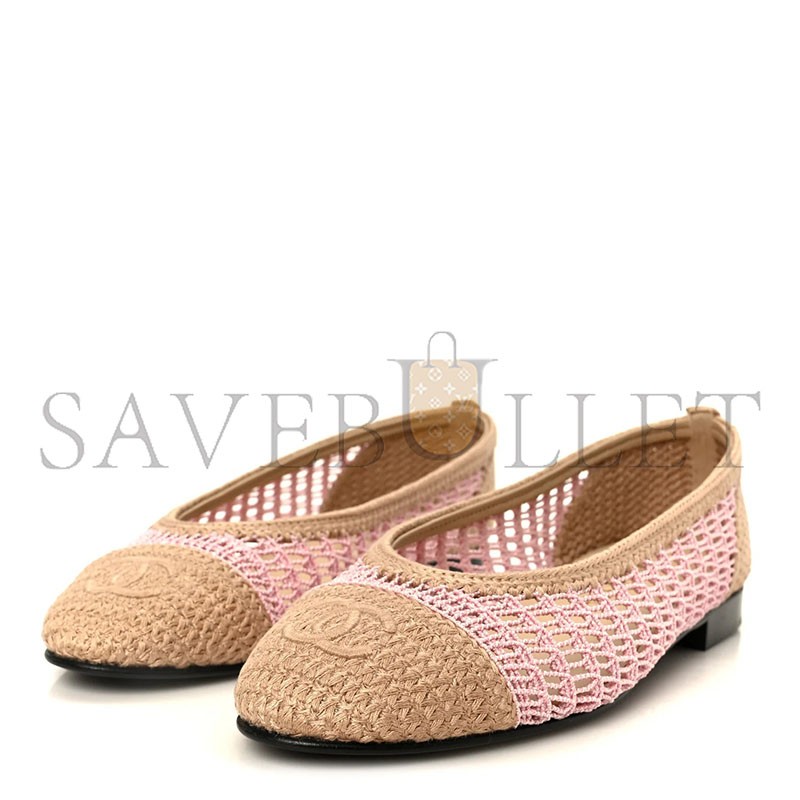 CHANEL RAFFIA CAP TOE BALLERINA FLATS