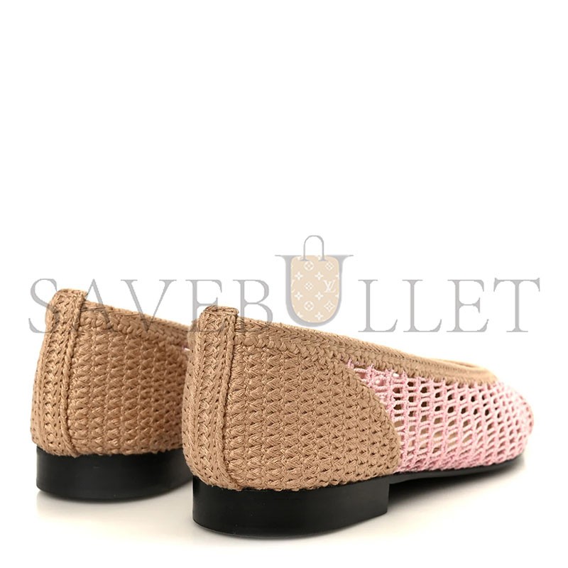 CHANEL RAFFIA CAP TOE BALLERINA FLATS