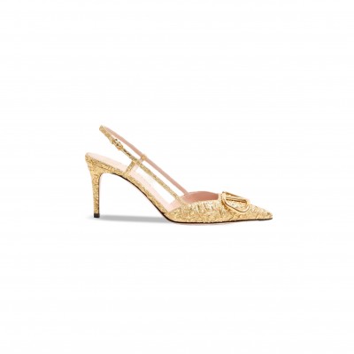 VALENTINO VLOGO SIGNATURE SLINGBACK PUMPS IN CLOQUÉ JACQUARD FABRIC 80MM WS0R01MRE_L01