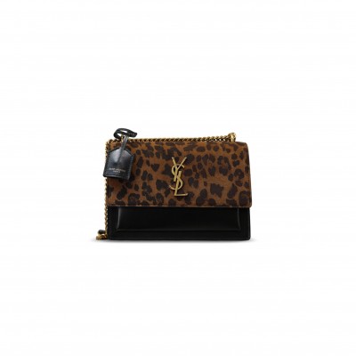 YSL SUNSET MEDIUM SHOULDER BAG IN LEOPARD PRINTED SUEDE 422906 (22*16*8cm) YSL SUNSET MEDIUM SHOULDER BAG IN LEOPARD PRINTED SUEDE 422906 (22*16*8cm)