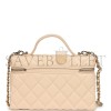 CHANEL TOP HANDLE LONG VANITY CASE WITH CHAIN LIGHT BEIGE SHINY CAVIAR LIGHT GOLD HARDWARE AP4385 (19*14*5cm)