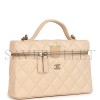 CHANEL TOP HANDLE LONG VANITY CASE WITH CHAIN LIGHT BEIGE SHINY CAVIAR LIGHT GOLD HARDWARE AP4385 (19*14*5cm)