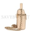CHANEL TOP HANDLE LONG VANITY CASE WITH CHAIN LIGHT BEIGE SHINY CAVIAR LIGHT GOLD HARDWARE AP4385 (19*14*5cm)