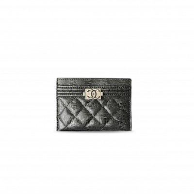 CHANEL QUILTED GRAINED CALFSKIN LEATHER BOY CARD HOLDER A84431 (11*7.5*1cm) 