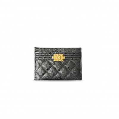 CHANEL QUILTED GRAINED CALFSKIN LEATHER BOY CARD HOLDER A84431 (11*7.5*1cm) 