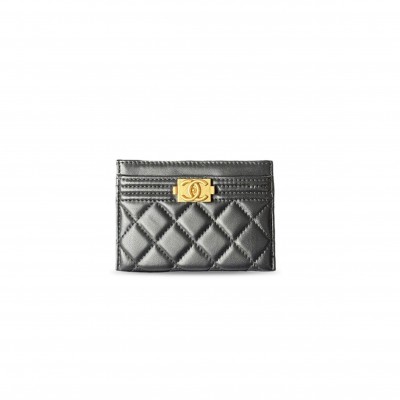 CHANEL MASTER BOY CARD HOLDER GOLD METAL BLACK A84431 (11*7.5*1cm)