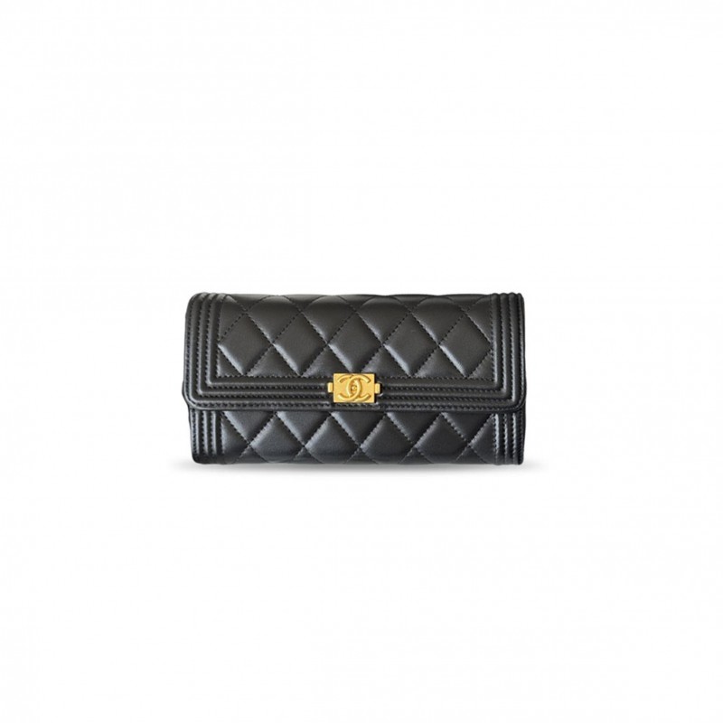 CHANEL MASTER LAMBSKIN QUILTED LONG WALLET BLACK A80286 (19*10.5*3cm)