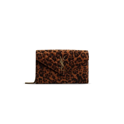 YSL CASSANDRE CHAIN WALLET IN LEOPARD-PRINT CANVAS 377828 (22.5*14*4cm)