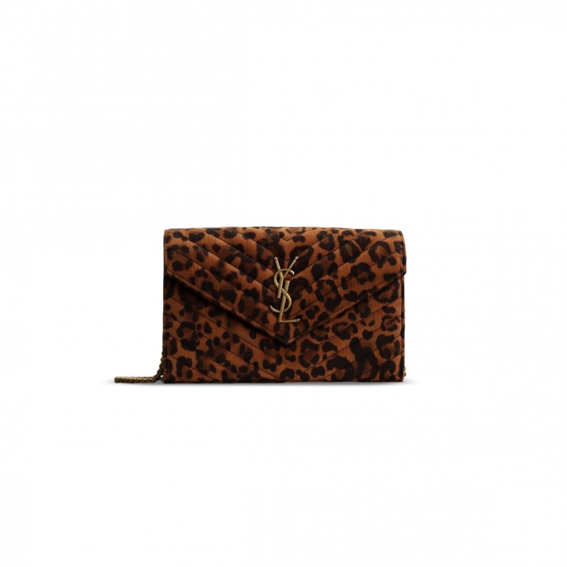 YSL CASSANDRE CHAIN WALLET IN LEOPARD-PRINT CANVAS 377828 (22.5*14*4cm)