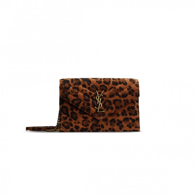 YSL CASSANDRE ENVELOPE CHAIN WALLET IN LEOPARD-PRINT CANVAS 393953 (19*11.5*4cm)