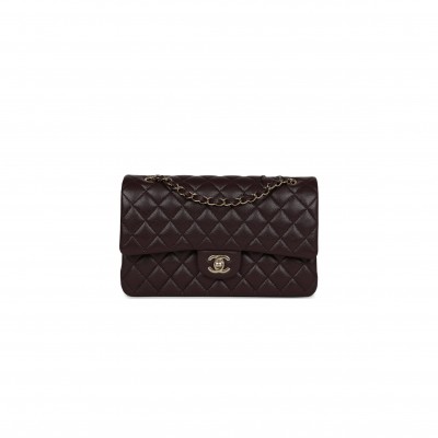 CHANEL MEDIUM CLASSIC DOUBLE FLAP DARK PURPLE CAVIAR GOLD HARDWARE (25.5*15.5*6.5cm) 