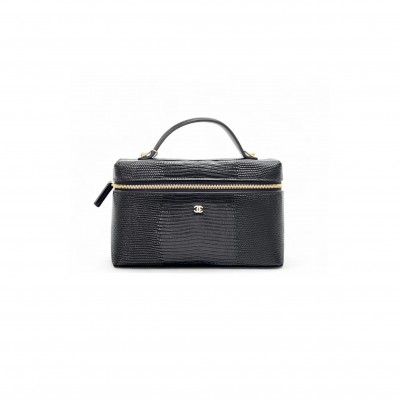 CHANEL TRENDY HANDLE SLIM VANITY LIZARD EMBOSSED CALFSKIN BLACK (19*12*5cm) 