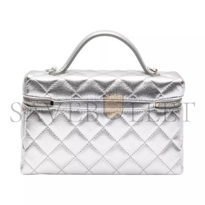 CHANEL VANITY CLUTCH WITH CHAIN CAVIAR SILVER METALLIC AP96126 (19.5*17*5cm)