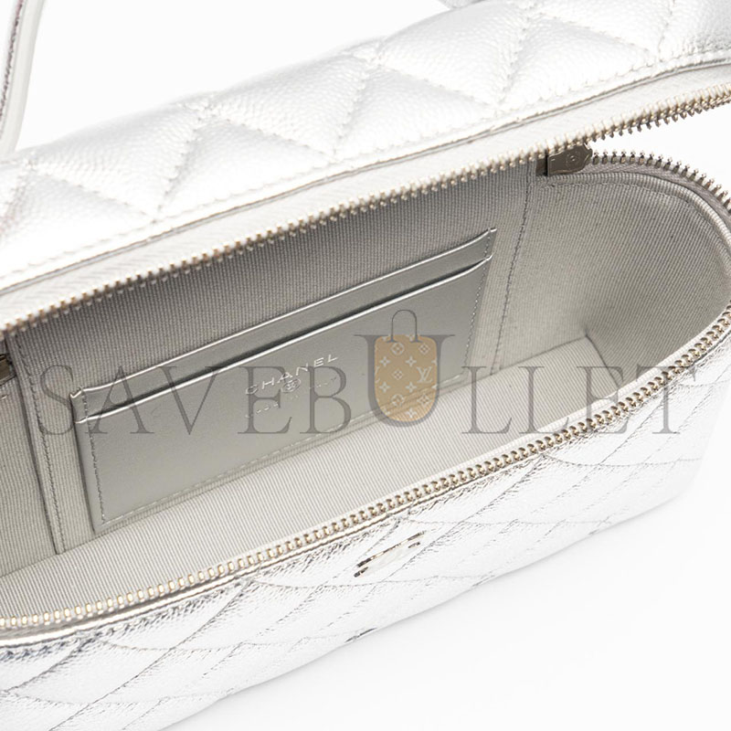 CHANEL VANITY CLUTCH WITH CHAIN CAVIAR SILVER METALLIC AP96126 (19.5*17*5cm)