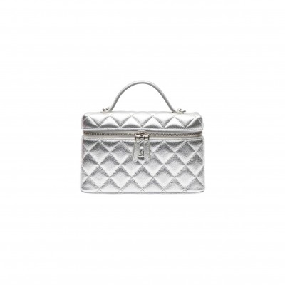 CHANEL VANITY CLUTCH WITH CHAIN CAVIAR SILVER METALLIC AP96126 (19.5*17*5cm)