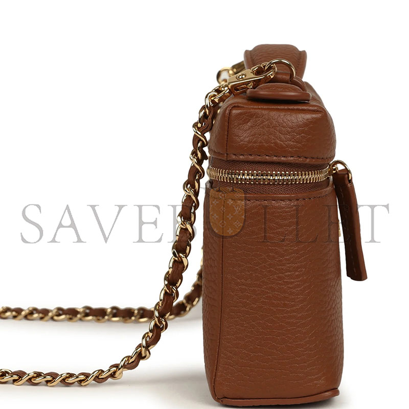 CHANEL MASTER GRAINED CALFSKIN TOP HANDLE SLIM VANITY CASE WITH CHAIN CAMEL CAMEL (19*12*5cm) 