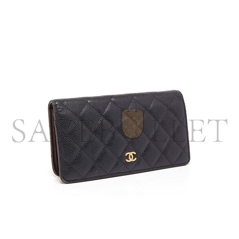 CHANEL MASTER BLACK QUILTED CAVIAR LEATHER L YEN CONTINENTAL WALLET A80285 (19.5*10*2.5cm)
