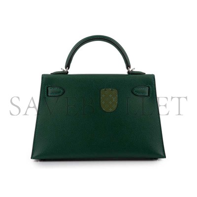 HERMES MASTER MINI KELLY II EPSOM VERT FONCÉ PALLADIUM HARDWARE (19*12*5.5cm)