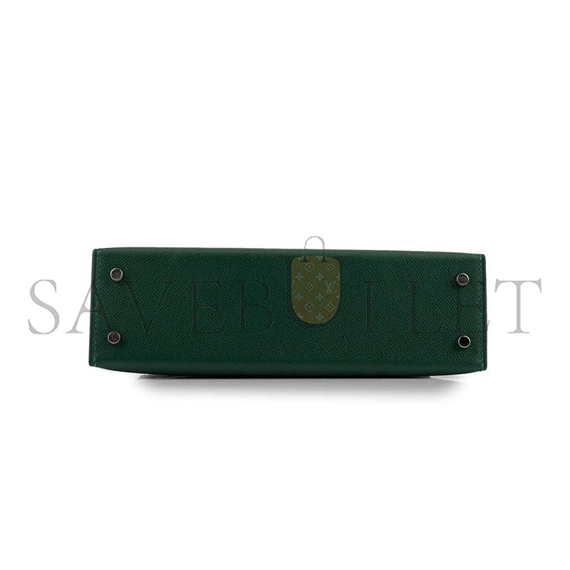 HERMES MASTER MINI KELLY II EPSOM VERT FONCÉ PALLADIUM HARDWARE (19*12*5.5cm)