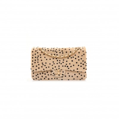 CHANEL MASTER PONY HAIR CHEETAH PRINTED CREATIVE FABRICS FLAP LIGHT BEIGE BLACK (25*15*7cm) 
