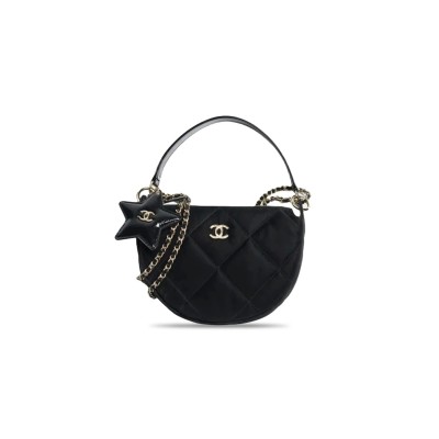 CHANEL MASTER CLUTCH WITH CHAIN BLACK VELVET-EFFECT NYLON SHINY CRINKLED CALFSKIN AS4791 (21*16*5.5cm) 