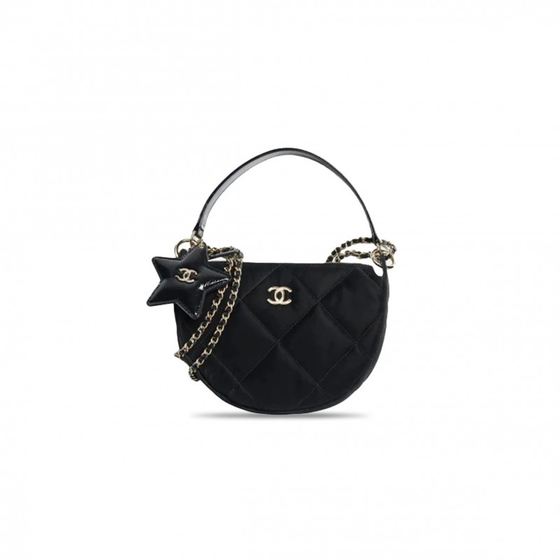CHANEL CLUTCH WITH CHAIN BLACK VELVET-EFFECT NYLON SHINY CRINKLED CALFSKIN AS4791 (21*16*5.5cm) 