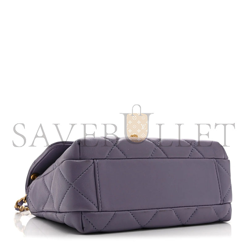 CHANEL SHINY LAMBSKIN QUILTED MINI PEARL LOGO FLAP LIGHT PURPLE (18*13*6cm) 
