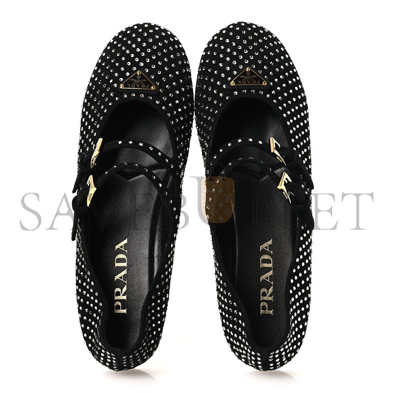 PRADA SUEDE CRYSTAL STUDDED BALLERINA