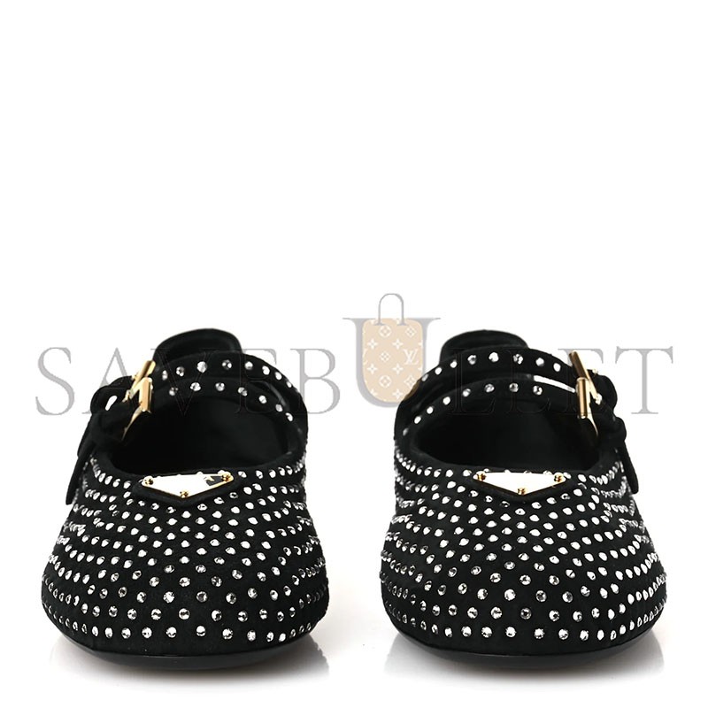 PRADA SUEDE CRYSTAL STUDDED BALLERINA