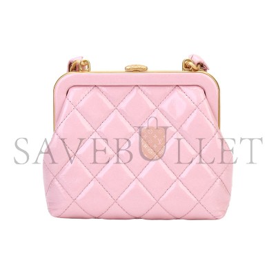 CHANEL BOW FRAME CLUTCH WITH CHAIN QUILTED PATENT WITH LAMBSKIN MINI PINK AP4028 (13*12*4cm)