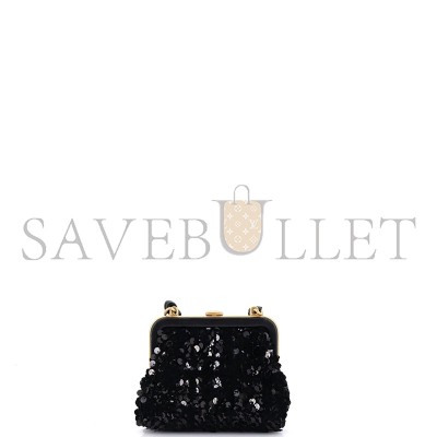 CHANEL BOW FRAME MINI CLUTCH BAG WITH CHAIN AND SEQUIN EMBELLISHMENTS IN TWEED LEATHER AP4028 (13*12*4cm)