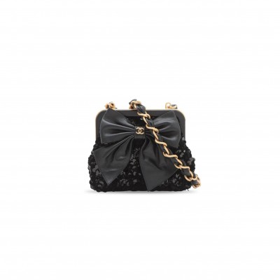 CHANEL BOW FRAME MINI CLUTCH BAG WITH CHAIN AND SEQUIN EMBELLISHMENTS IN TWEED LEATHER AP4028 (13*12*4cm)