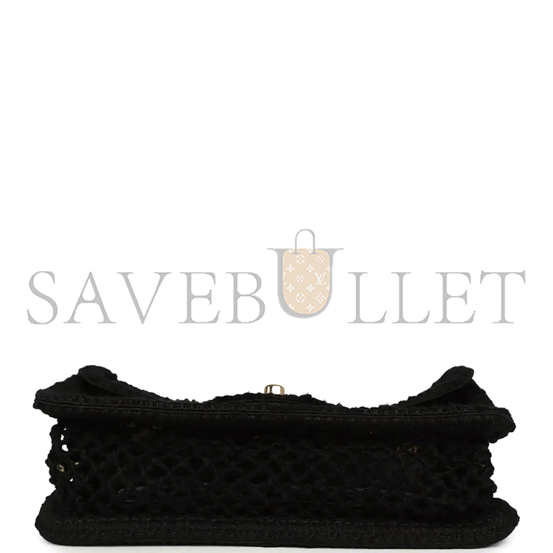 CHANEL SMALL COCO BEACH CROCHET FLAP BAG BLACK MESH GOLD HARDWARE AS6157 (21*14*6cm)