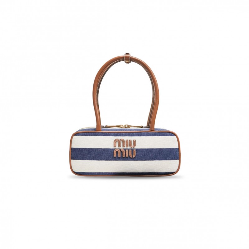 MIU MIU BEAU CANVAS AND LEATHER BAG 5BA327 (28*12*8cm)