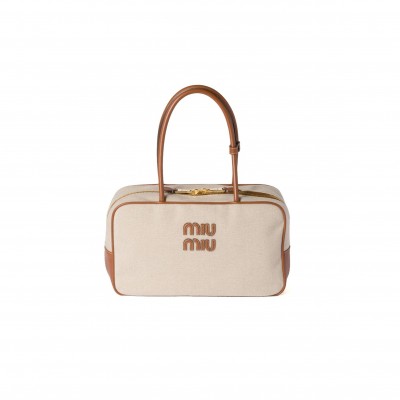 MIU MIU BEAU CANVAS AND LEATHER BAG 5BB163 (34*20*10cm)