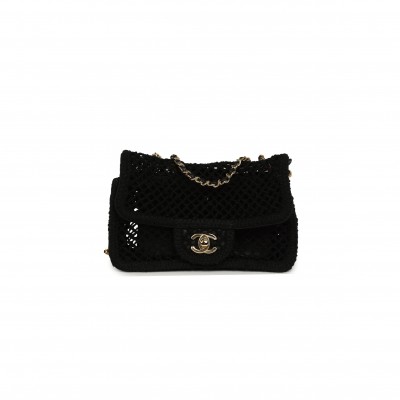 CHANEL MASTER SMALL COCO BEACH MACRAME FLAP BAG BLACK MESH GOLD HARDWARE AS6156 (21*14*6cm)