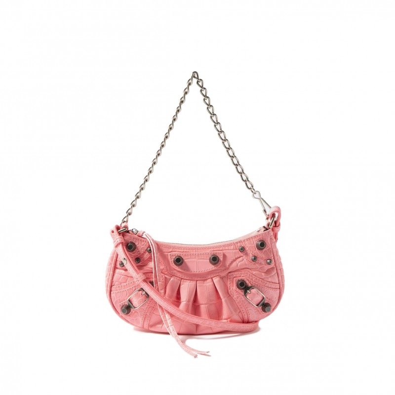 BALENCIAGA PINK LE CAGOLE MINI CROC-EFFECT LEATHER SHOULDER BAG MATCHESFASHION US (20*10*3.5cm)