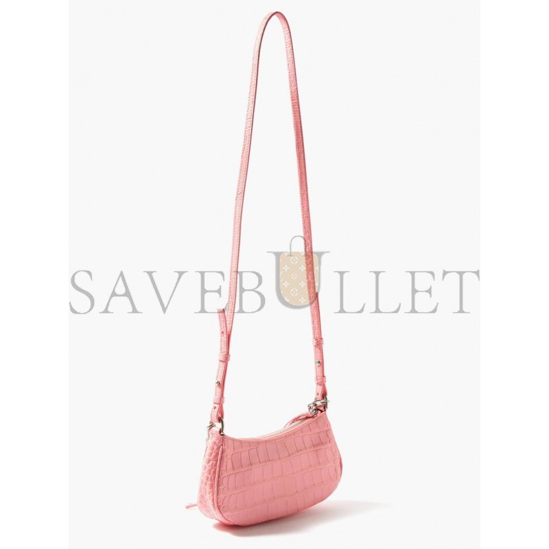 BALENCIAGA PINK LE CAGOLE MINI CROC-EFFECT LEATHER SHOULDER BAG MATCHESFASHION US (20*10*3.5cm)