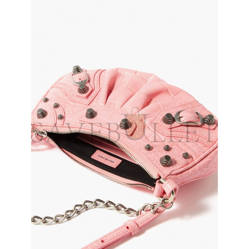 BALENCIAGA PINK LE CAGOLE MINI CROC-EFFECT LEATHER SHOULDER BAG MATCHESFASHION US (20*10*3.5cm)