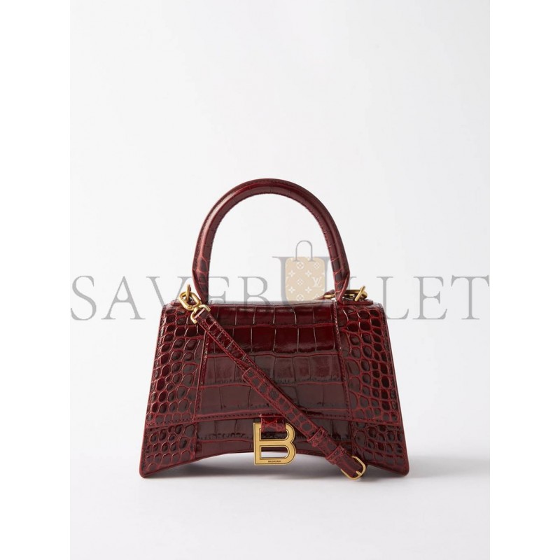 BALENCIAGA RED HOURGLASS S CROCODILE-EFFECT LEATHER BAG MATCHESFASHION US (22.5*14.5*10cm)