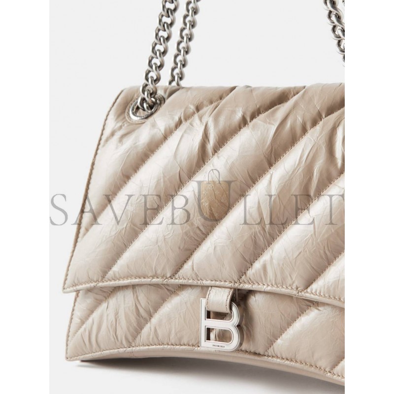 BALENCIAGA BEIGE CRUSH MEDIUM CREASED-LEATHER SHOULDER BAG MATCHESFASHION US (32*18*11cm)