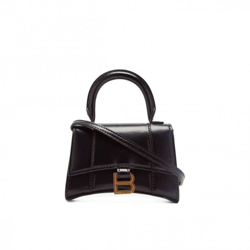 BALENCIAGA BLACK HOURGLASS MINI CROCODILE-EFFECT LEATHER BAG MATCHESFASHION US (12*8.5*4.3cm)