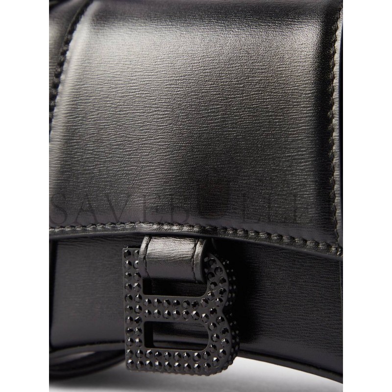 BALENCIAGA BLACK HOURGLASS XS LEATHER BAG MATCHESFASHION US (19.5x12x5cm)