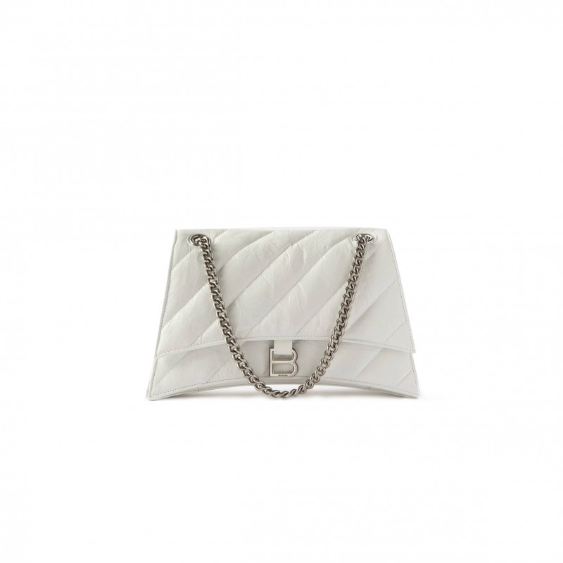 BALENCIAGA WHITE CRUSH S QUILTED CREASED-LEATHER SHOULDER BAG MATCHESFASHION US (25*14.9*10cm)