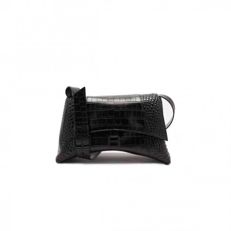 BALENCIAGA BLACK DOWNTOWN CROCODILE-EFFECT CROSS-BODY BAG MATCHESFASHION US (32*19*4.5cm)