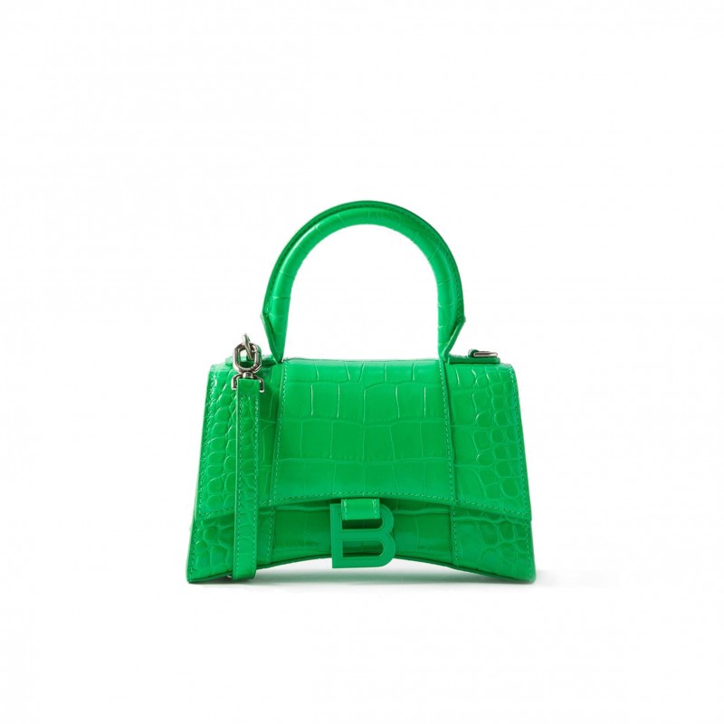 BALENCIAGA GREEN HOURGLASS XS CROC-EFFECT LEATHER CROSS-BODY BAG MATCHESFASHION US (19*12.1*7.6cm)