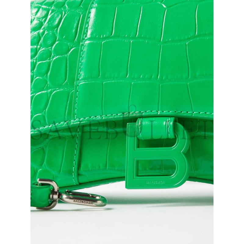 BALENCIAGA GREEN HOURGLASS XS CROC-EFFECT LEATHER CROSS-BODY BAG MATCHESFASHION US (19*12.1*7.6cm)