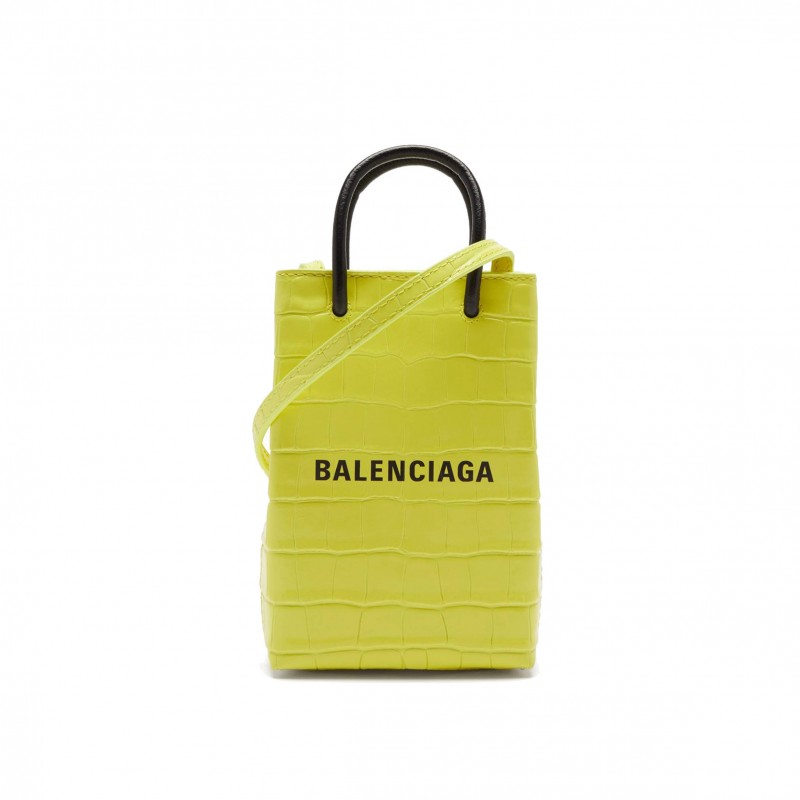 BALENCIAGA YELLOW SHOPPING MINI CROC-EFFFECT LEATHER CROSS-BODY BAG  MATCHESFASHION US (18*12.4*4.8cm)